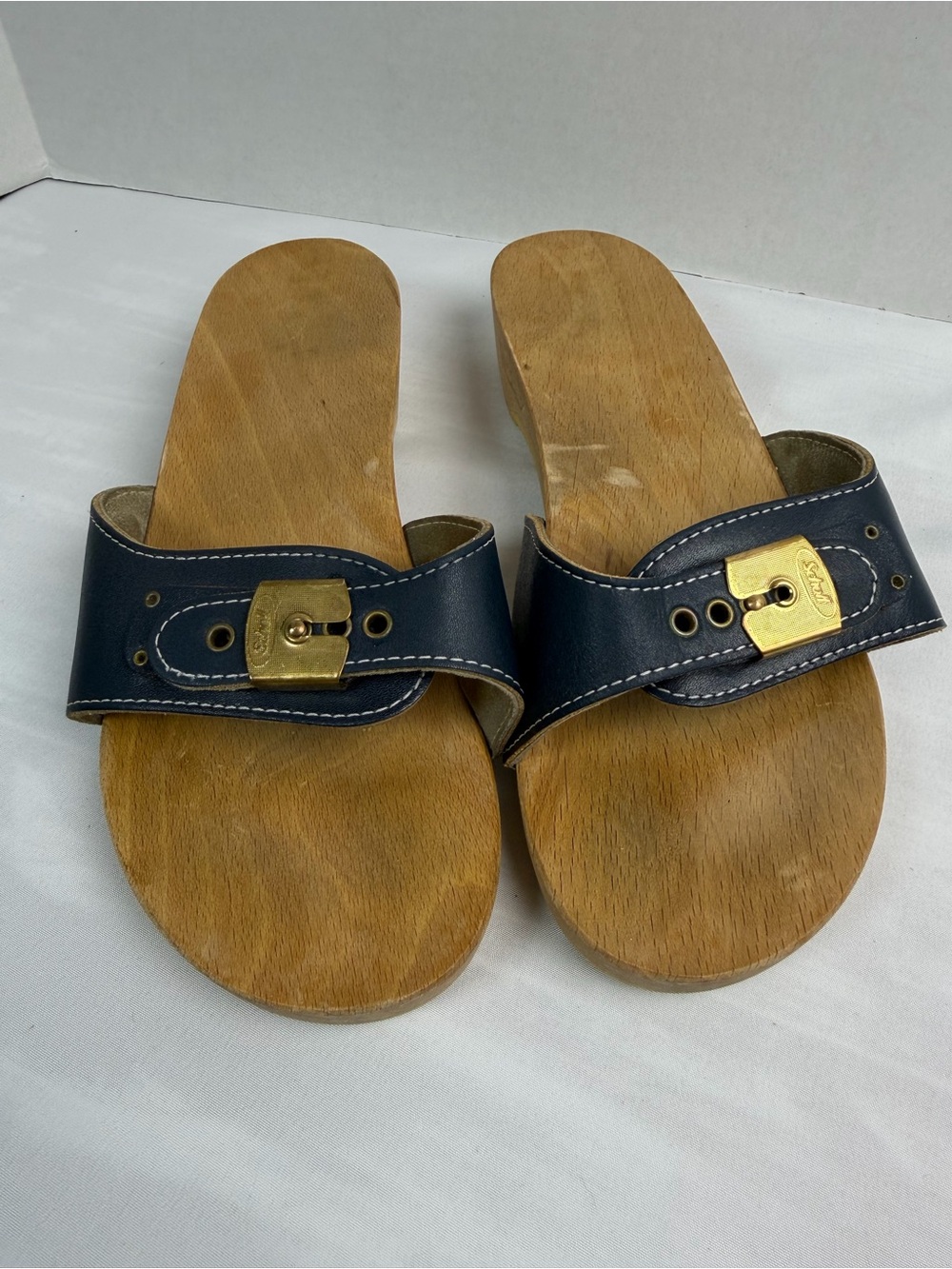Dr. Scholl's Original Sandals sz 7 Wood Clog Made in Austria Leather Vintage